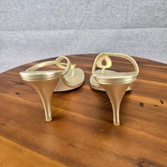 Pelle Moda Womens Gold Rhinestone Stiletto Thong Sandals Glass Stone Heels 6.5M - Picture 11 of 14